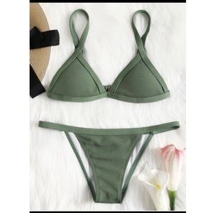 Zaful Ribbed Texture String Bikini Set